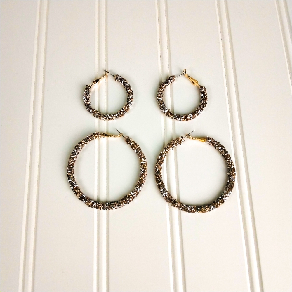 Una Douce Crystal Hoop Statement Earring Set In Rose Gold